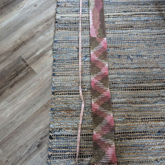 Handmade Scarf 6x66 Pink Green Brown Cream Crochet Fringe Warm Cozy Diamond Boho - Picture 3 of 4